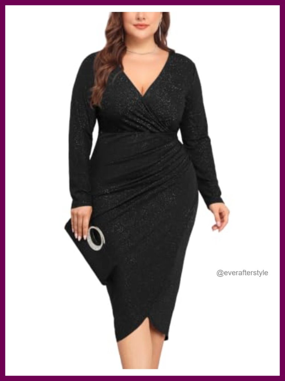 Plus Size Glitter Sequin Ruched Bodycon Midi Dress Long Sleeve Wrap Party Formal